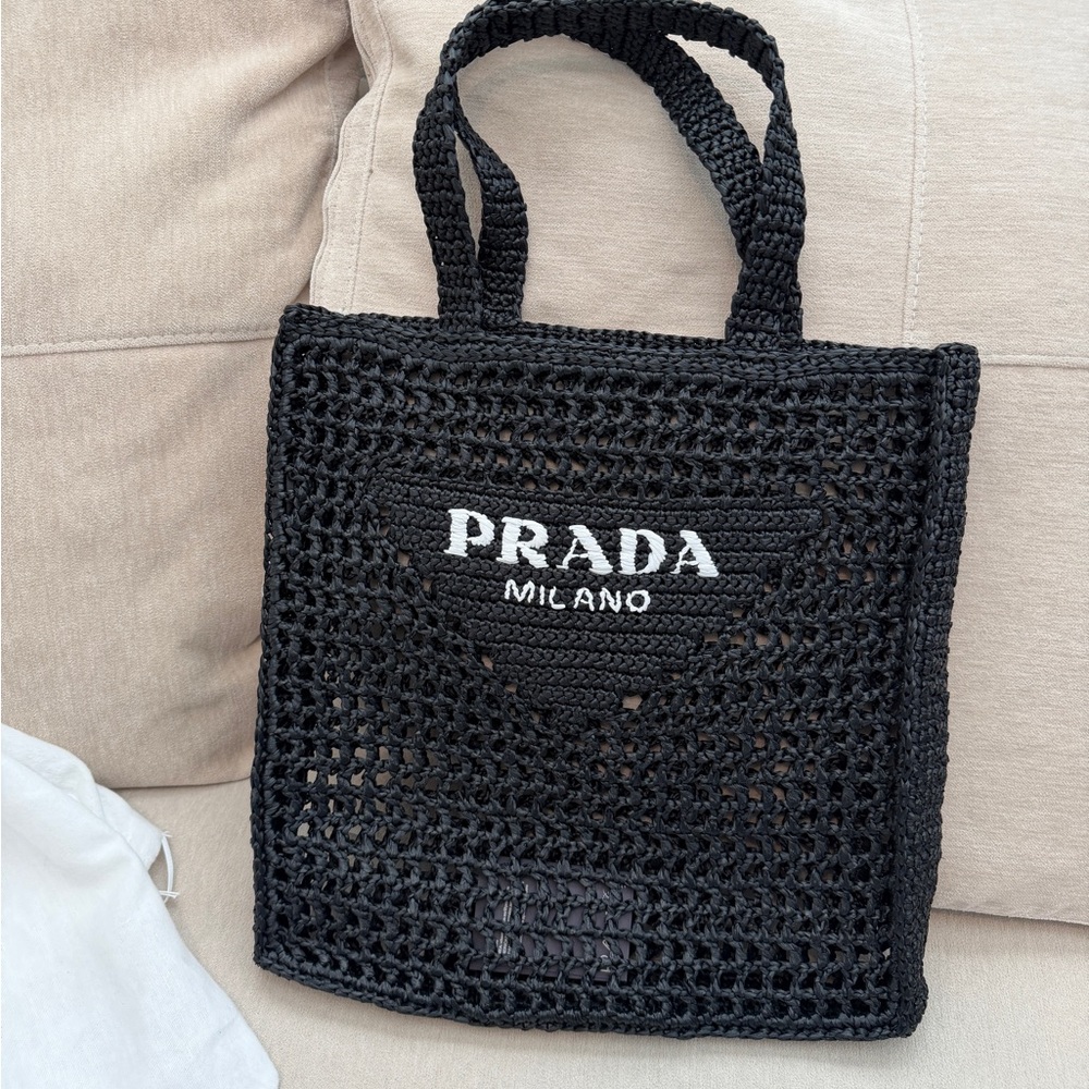 Prada Black Crochet Raffia Tote Handbag